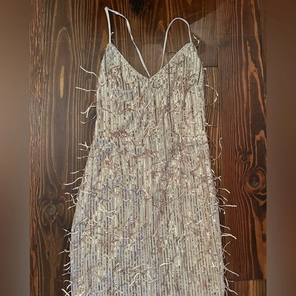 LULUS Endless Festivities Rose Gold Sequin Fringe Lace-Up Maxi Dress Formal Gown - Picture 8 of 13